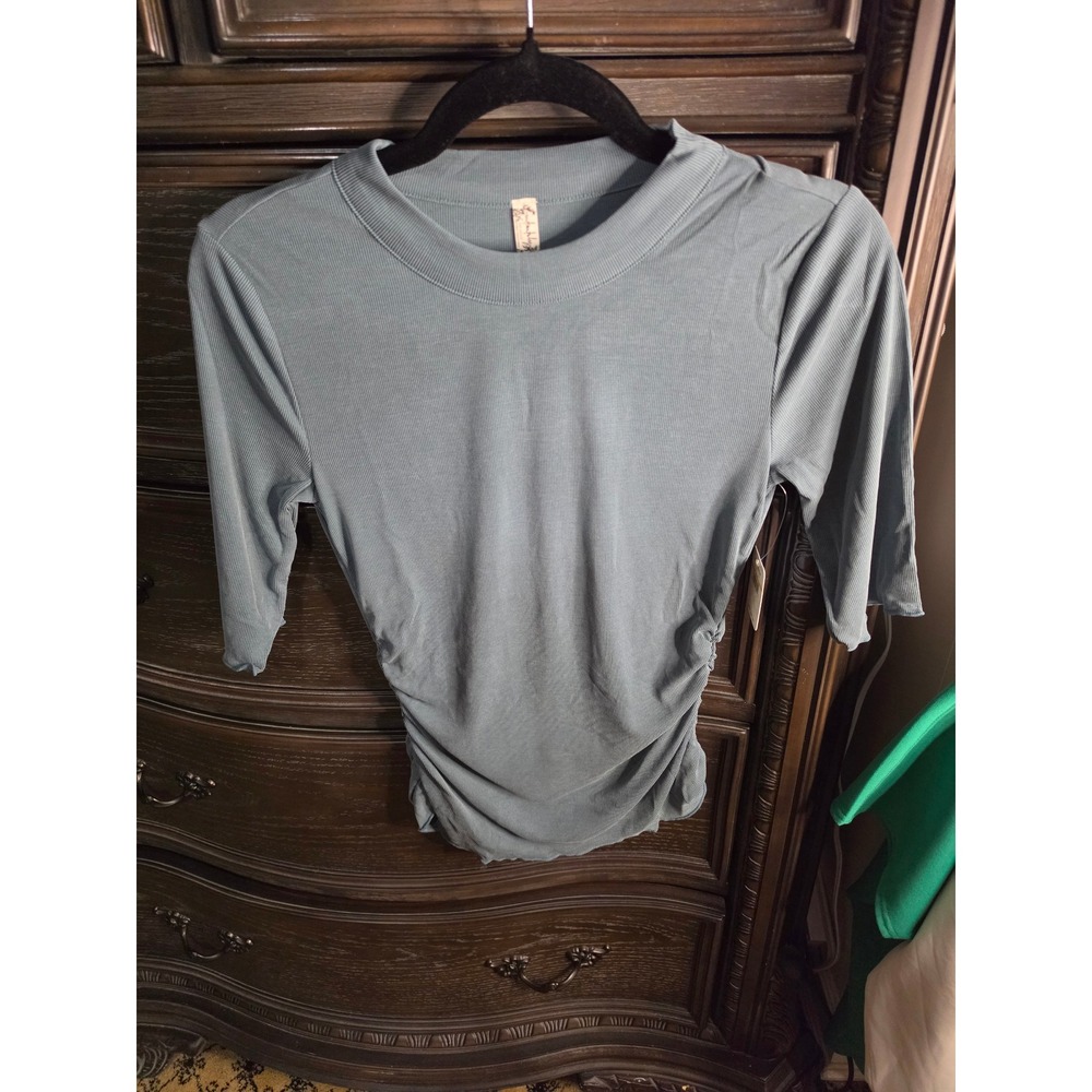 Free People Intimately Sea Spirit Ribbed Ruched Top Blue Green OB1060305 Small
